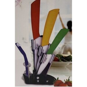 HOME 5pc Ceramic Knife Set Rainbow Handles Kitchen Chef Slicing Paring Peeler
